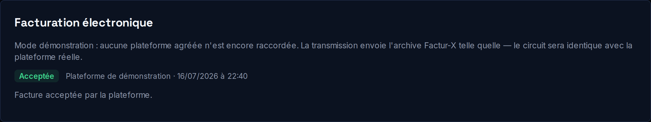 Carte Facturation électronique : transmission à la Plateforme Agréée et suivi des statuts