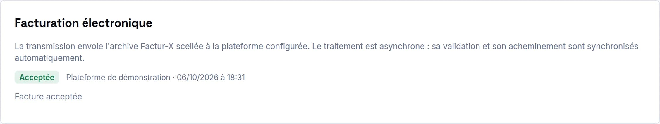 Carte Facturation électronique : transmission à la Plateforme Agréée et suivi des statuts
